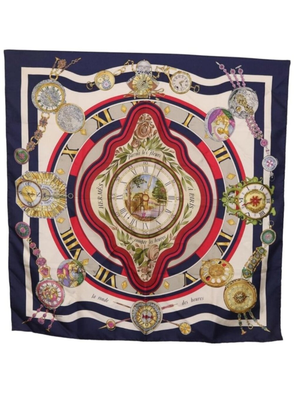 HERMES Carre 90 Scarf Parmi ls Fleurs Je Compte Les Heures Silk